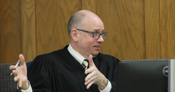 Elisha Meyer/Kitsap News Group
Judge Kevin Hull provides instructions to the jury for scheduling on the week. The jury is expected to be back in court for formal instructions on or after March 21.