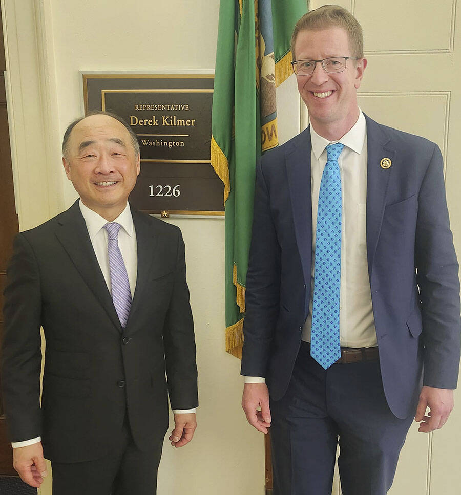 Derek Kilmer courtesy photos
Councilmember Clarence Moriwaki and U.S. Rep. Derek Kilmer with Kilmer’s official plaque in the Congress building.