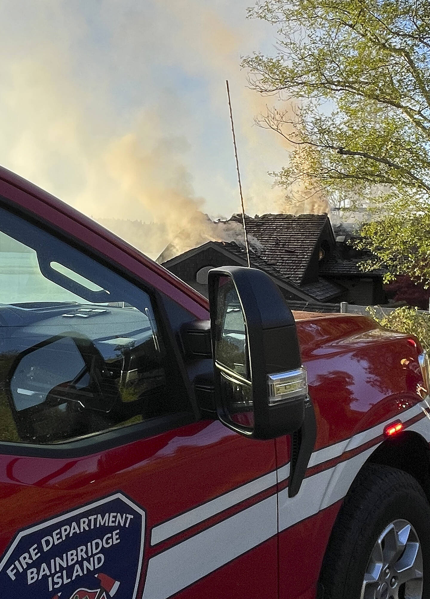 BIFD courtesy photo
A Bainbridge Island fire response vehicle at the house fire in Crystal Springs April 16.