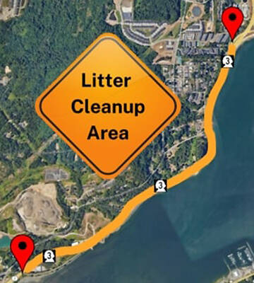 Kitsap County courtesy image
A map of the April 21 cleanup area on Highway 3.