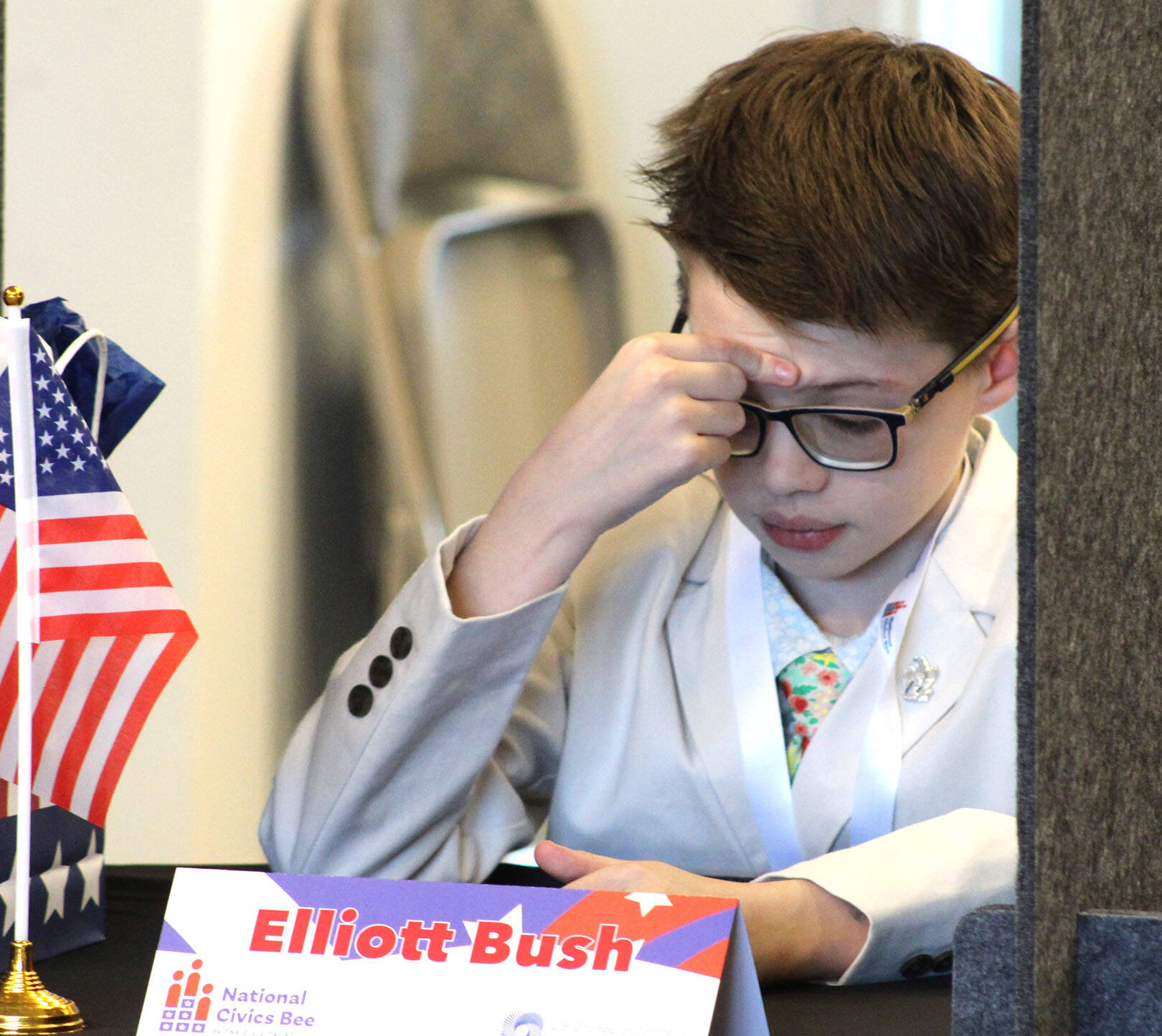 Elisha Meyer/Kitsap News Group 
Elliott Bush ponders his answer in the second round of multiple choice.