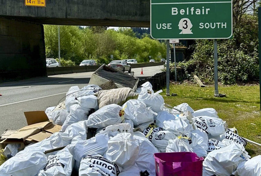 <p>Kitsap County courtesy photo</p>
                                <p>A bagged pile of trash picked up from the Gorst corridor.</p>
