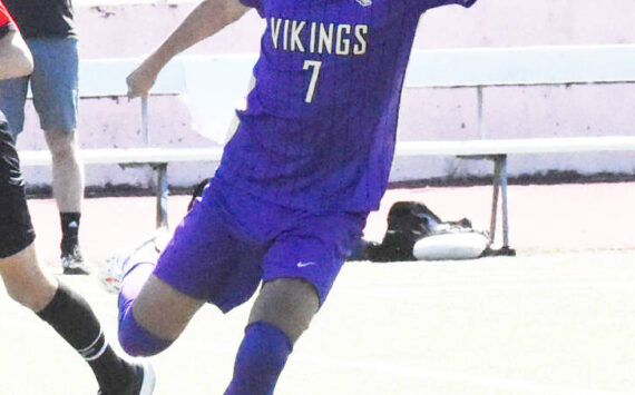 File photo
Viking Aaron Lopez takes a shot at the goal.