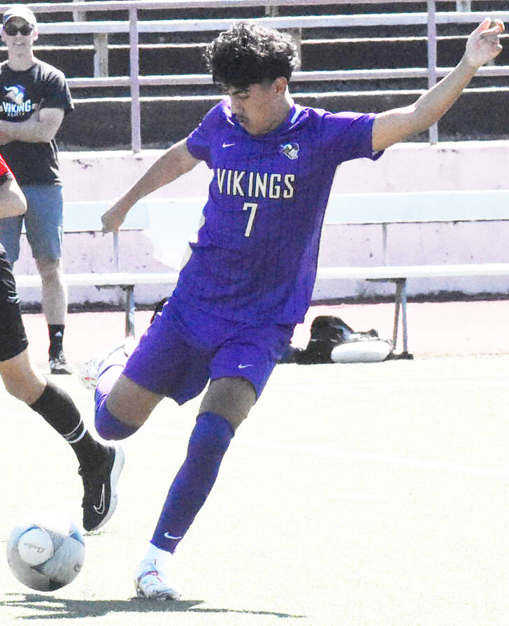 File photo
Viking Aaron Lopez takes a shot at the goal.