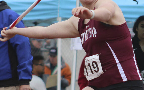 Elisha Meyer/Kitsap News Group photos
Grace Degarimore of SK makes her approach for her first javelin throw of the day.