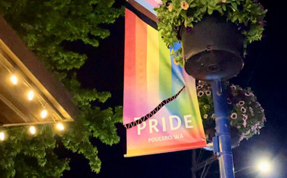 Pam Keeley courtesy photo
A Pride flag in downtown Poulsbo that appeared to be cut by a knife has since been stitched back together by a community member.
