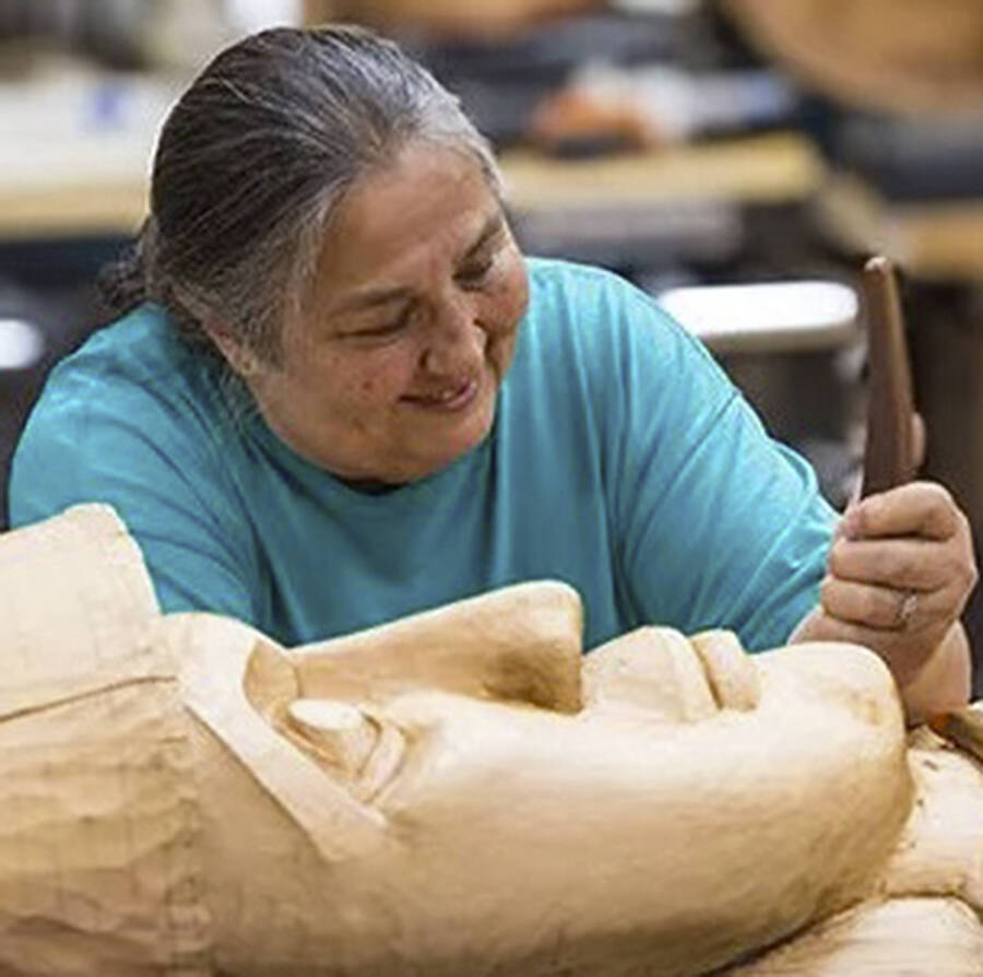 BIPTF courtesy photo
Randi Purcer carves a welcome pole.