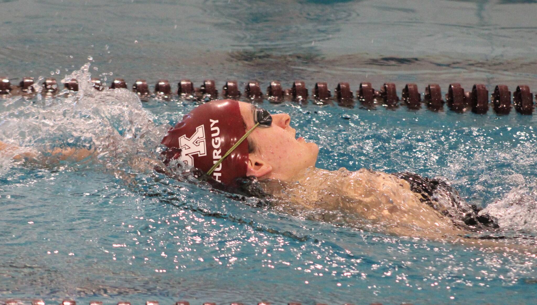 Elisha Meyer/Kitsap News Group photos
Emma Hurguy enters the backstroke phase of her 200-yard individual medley race.