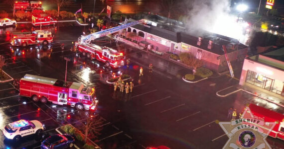 KCSO courtesy photo
Central Kitsap Fire & Rescue works to put out the fire at M&T cafe.