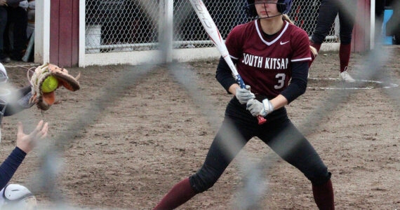 Luke Caputo/Kitsap News Group photos
Katelyn Aaenson of SK watches a pitch go by in a 13-1 loss to the Rogers March 18 at South Kitsap High School.