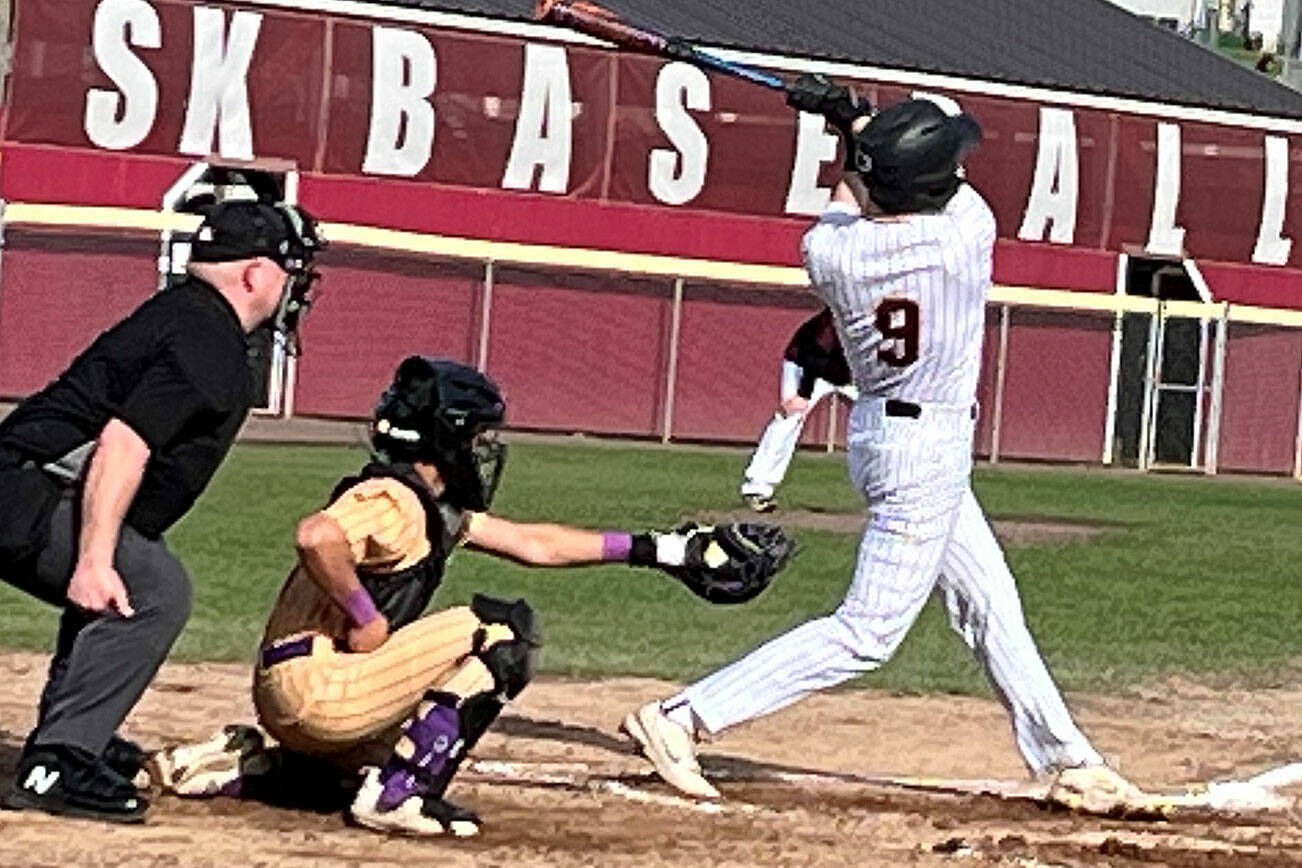 Luke Caputo/Kitsap News Group photos
South Kitsap right fielder Carson Puryear swings at a pitch in a 7-3 loss to the Puyallup Vikings March 25 in Port Orchard.