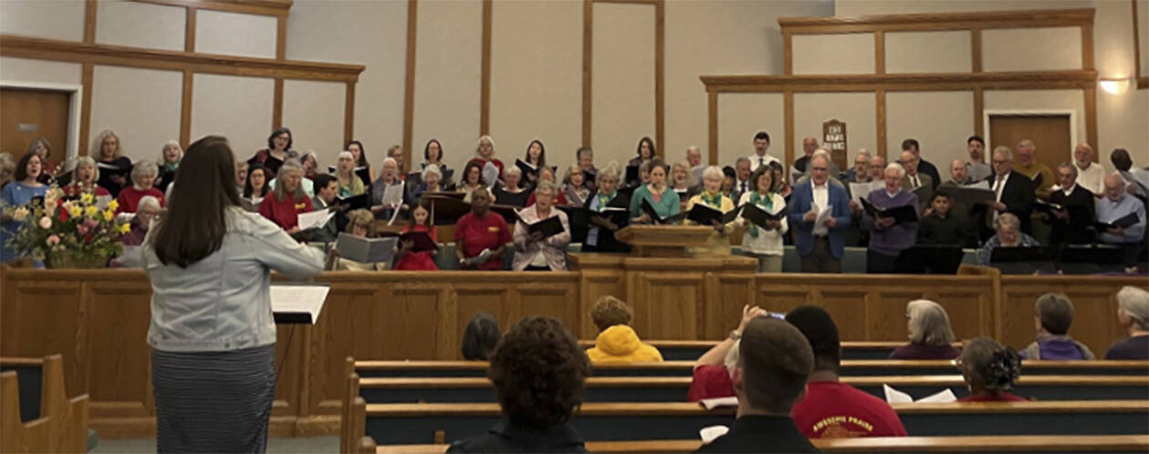 Susan Anderson courtesy photo
Eleven churches took part in the Interfaith Council Music Festival March 30 at the Church of Jesus Christ of Latter Day Saints on Bainbridge Island. Representatives danced, played bells and sang. Everyone circled the room, holding hands, and sang and moved to ‘Green Grows the Tree of Unity, Alleluia.’ At the end of the event, about 100 members of all the choirs went onstage to sing, ‘May the Road Rise to Meet You.’
