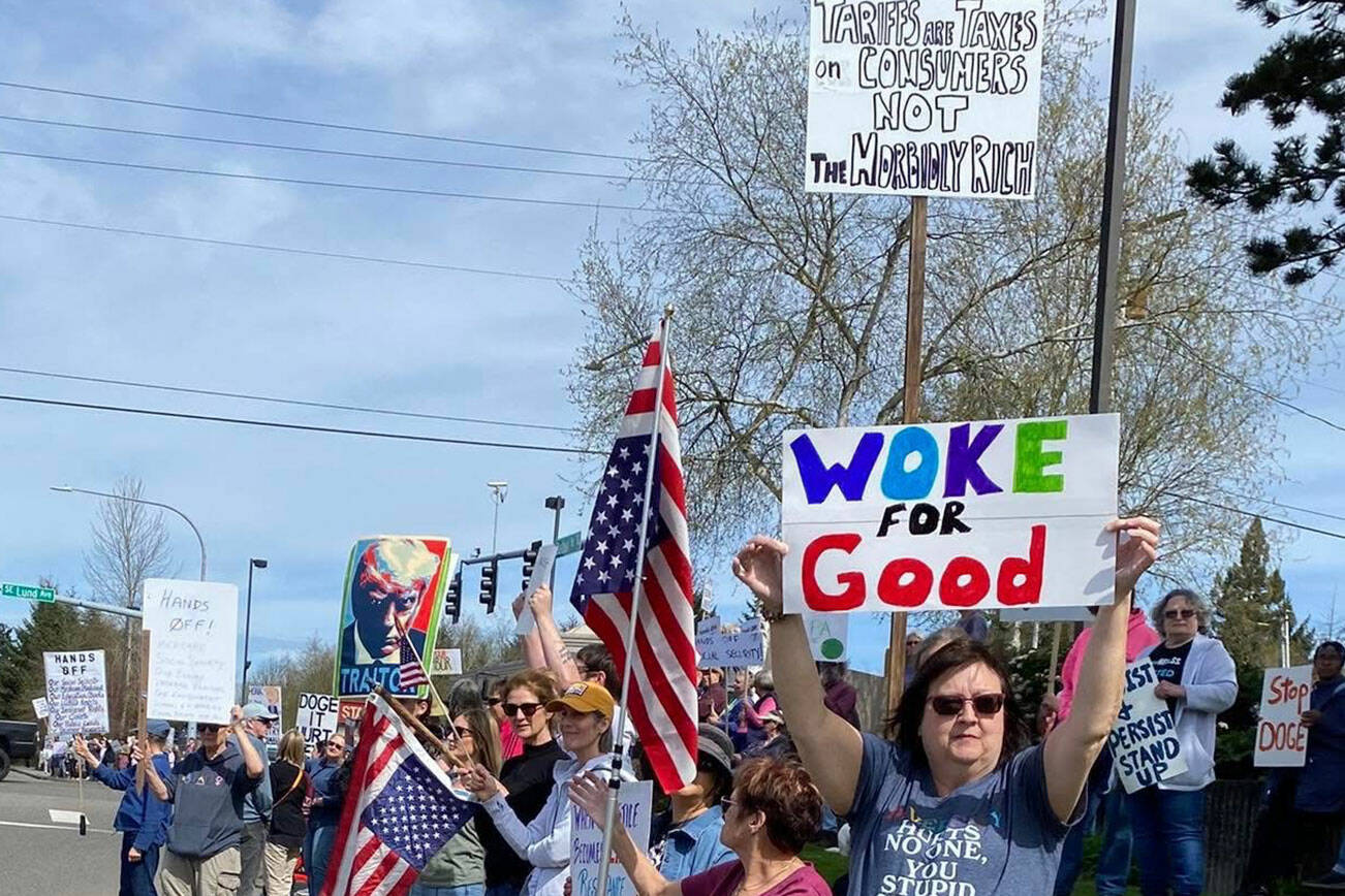 Jessica Lynn courtesy photos
The ‘Hands Off’ protest in Port Orchard took place April 5 at the intersection of Lund Avenue & Bethel Road.