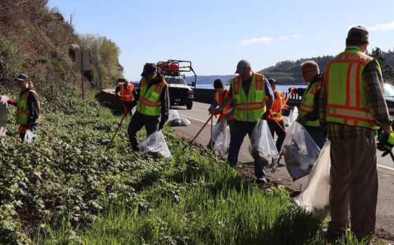 Kitsap County courtesy photos
Local and state agencies joined together April 13 to clean up litter along Highway 3 in Gorst.
