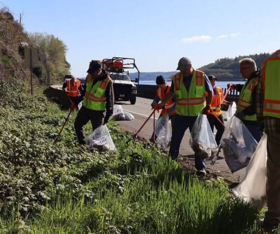 Kitsap County courtesy photos
Local and state agencies joined together April 13 to clean up litter along Highway 3 in Gorst.