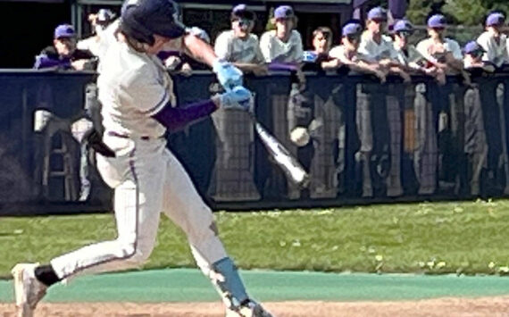 Luke Caputo/Kitsap News Group photos
Viking Nolan Rowe connects on a pitch in a 9-0 North Kitsap win over Kingston April 23 in Poulsbo.
