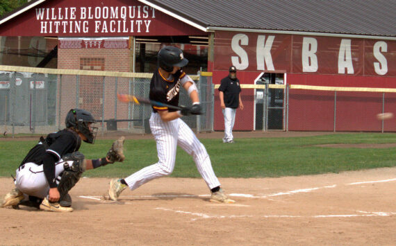 Luke Caputo/Kitsap News Group photos
Carson Puryear of South Kitsap prepares to swing at an incoming pitch in a 10-5 win over Bonney Lake in the first round of the SPSL 4A baseball tournament May 6 in Port Orchard.