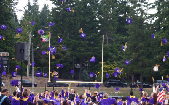 Tyler Shuey/Kitsap News Group photos
North Kitsap High School class of 2025 graduates throw their caps in the air at the conclusion of the ceremony June 13.