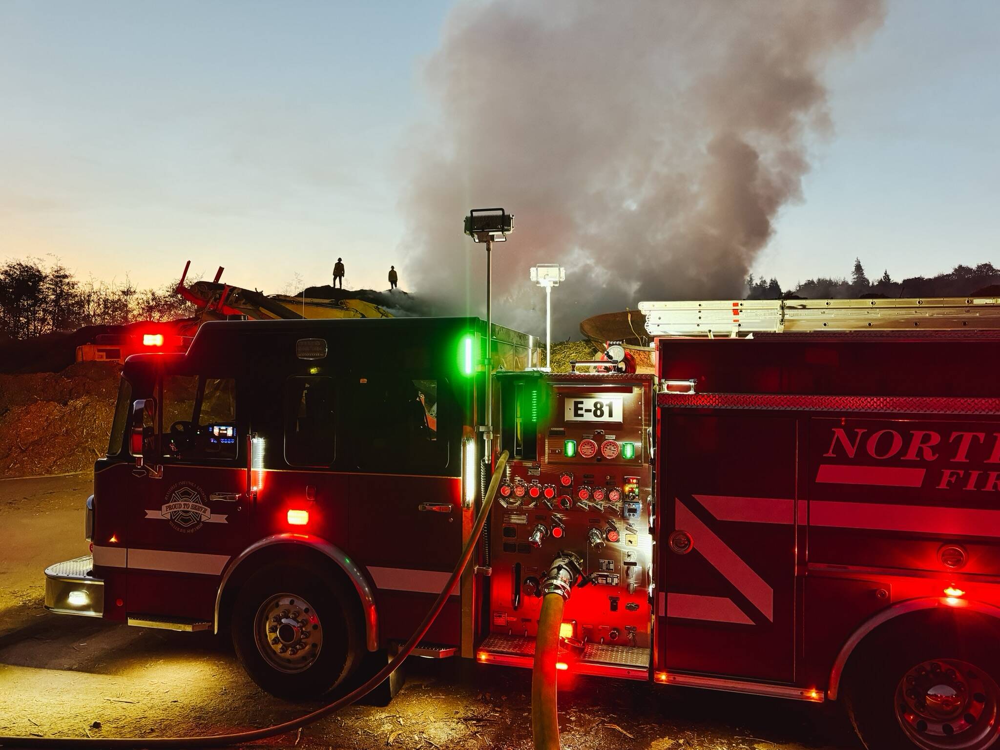 Fire crews respond to a stump pile fire at A & L Topsoil that occurred the morning of July 24, which resulted in smoke hovering over the area.
NKF&R courtesy photo