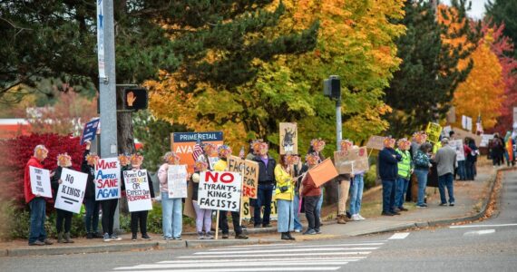 David S. Hogan courtesy photo
Participants line the streets of Port Orchard as part of the ‘No Kings 2’ protest against the Trump administration Oct. 18.