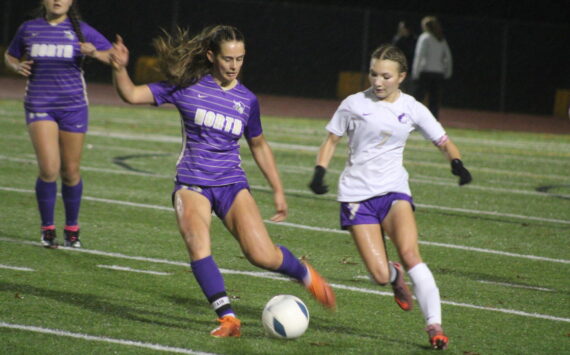 Luke Caputo/Kitsap News Group
Viking Syleena Hogan scored a hat trick in an 8-1 home win over the Sequim Wolves in a district elimination match Nov. 6.