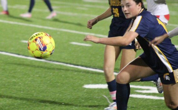 Luke Caputo/Kitsap News Group photos
Spartan Isabella St. Clair pursues the ball in a 3-1 Bainbridge home win over the Steilacoom Sentinels Nov. 8 in the District 3 2A girls soccer championship.