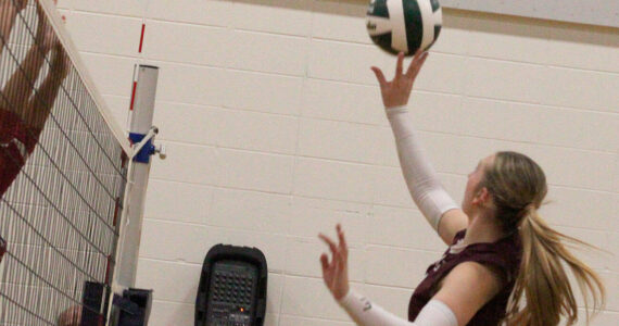 Luke Caputo/Kitsap News Group photos
SK middle blocker Madelyn Schmidt taps a ball over the net in a 3-0 loss to the Kennedy Catholic Lancers Nov. 14 in the first round of the District 3/4 4A volleyball tournament at Frontier Middle School in Tacoma.