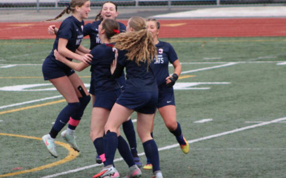 Brent Anderson courtesy photos
The Crosspoint Christian Wildcats celebrate Brooke Berens’ goal in a 1-0 win over the Freeman Scotties in the 1B/2B girls soccer state championship Nov. 22 in Tumwater.
