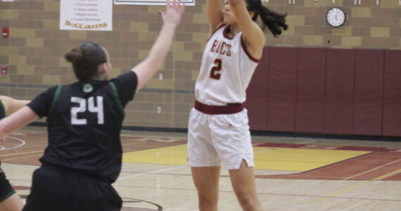 Luke Caputo/Kitsap News Group
Buccaneer Taizah Franklin puts up a shot in a 59-53 Kingston home win over the Klahowya Eagles Nov. 28.