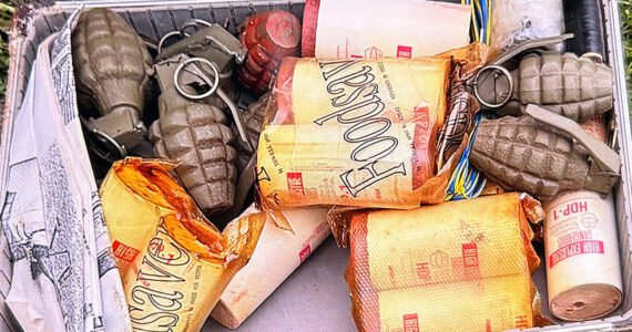 KCSO courtesy photo
A small case filled with hand grenades and other types of explosive devices was found in an Olalla residence Dec. 1.