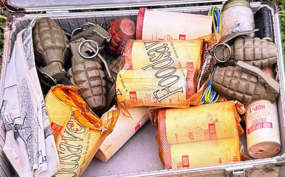 KCSO courtesy photo
A small case filled with hand grenades and other types of explosive devices was found in an Olalla residence Dec. 1.