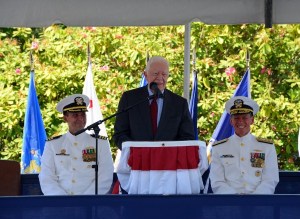 Former President Jimmy Carter speaks during the change of command ceremony for USS Jimmy Carter (SSN 23) at Naval Base Kitsap - Bangor. Carter's previous visits to the ship included its christening and commissioning.