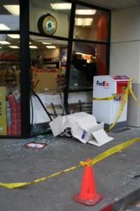 A man driving a Volvo crashed into the entrance of AM/PM on Silverdale Way at about 2:09 p.m. Wednesday. No injuries were reported.