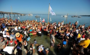 Dozens of canoes arrived Monday in Suquamish at the destination for the 2009 Tribal Journeys event. Suquamish is the host for this years event.