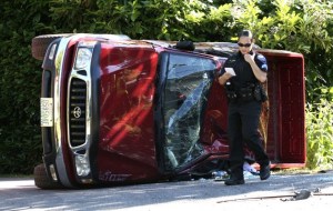 A Toyota truck that collided with a Volvo on Columbia Street Wednesday was carrying a mother and three children.