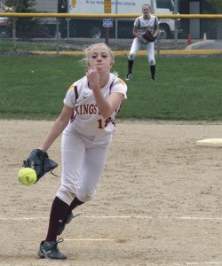 Kingston High School pitcher Katie Lomas hurls a strike Monday at home against Port Angeles.