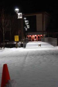 The bridge to Kingston High School was covered with about three inches of snow early Wednesday morning after the storm which resulted in school cancellations across Kitsap County.