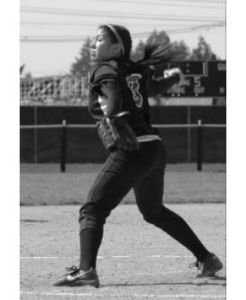 OC pitcher Erika Quint fires a pitch against Peninsula College Tuesday. Quint pitched a complete game as the Lady Rangers shut out the Pirates in Port Angeles