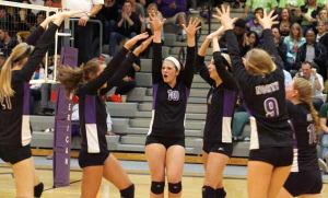 The North Kitsap Viking volleyball team took the Olympic League title Tuesday night after defeating Port Angeles 5-4 at home. North Kitsap's Nicole Weber