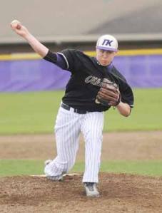 North Kitsap's Kole Milyard throws a pitch during the March 26 game against the Sequim Wolves. Milyard pitched six innings