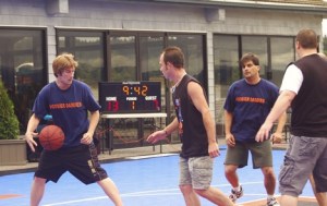 *  Sports writer Wesley Remmer (left) and staff writer Steven DeDual in “Hoosier Daddies” shirts play against the Kitsap Mall team in the third annual 3-on-3 Silverdale Shoot-Out at the Silverdale Beach Hotel Saturday. - Photo by Jennifer DeDual Sports writer Wesley Remmer (left) and staff writer Steven DeDual in “Hoosier Daddies” shirts play against the Kitsap Mall team in the third annual 3-on-3 Silverdale Shoot-Out at the Silverdale Beach Hotel Saturday.