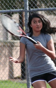 Bremerton High School sophomore Bre Casias was the lone player on her team to reach districts. She warmed up for the tournament by defeating the Average Pro in a lopsided challenge Tuesday.