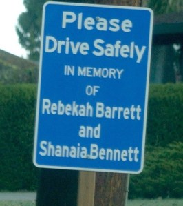 Two memorial signs were placed on Baby Doll Road on March 12 where two teenage girls were killed last December in a one-car wreck.