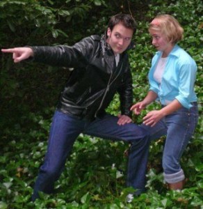 Oberon the greaser (played by Daniel Stoltenberg) and the young and impressionable Puck (Jenny Estill) in Kitsap Forest Theater's 1950s-era 'Midsummer Night's Dream.'