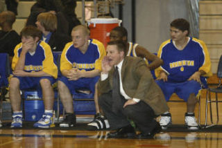 BHS coach Casey Lindberg shouts instructions during a game last season. The Knights hope to score by committee to fill the hole left by Eli Olson