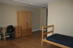 A new residence hall at Olympic College features furnished dorm rooms for students.