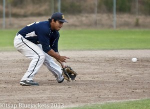 Kitsap BlueJackets third baseman Vince Sablan fields a ground ball earlier this season.