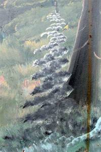 A close-up photo showing detail in a portion of a large wall painting by DeWane Breckenridge.