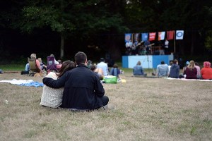 People gather in support of art and the LGBTQ community