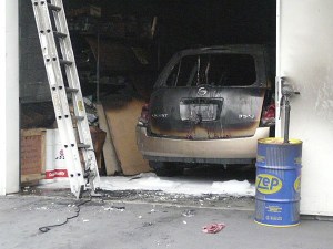 A fire destroyed a Nissan Quest at Hiro's Auto Service on State Route 305 and Totten Road